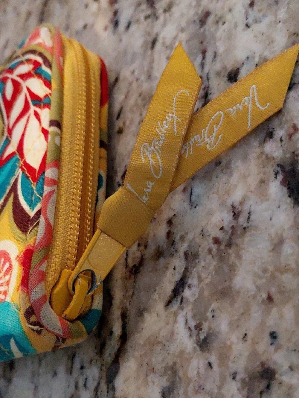 Vera Bradley Yellow Quilted Floral Zip Wallet with Teal & Red Accents